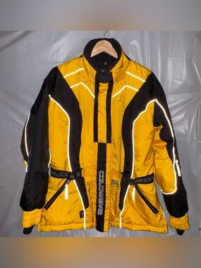 Vtg 90's ColdWave Thermolite Snowmobile Ski Coat Womens Med Black Yellow Winter